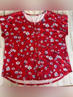 F&F Studio Red Floral Button Front Blouse Women’s Large